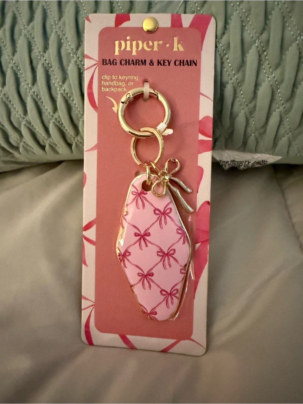 piper·k Pink Bow Pattern Bag Charm & Key Chain